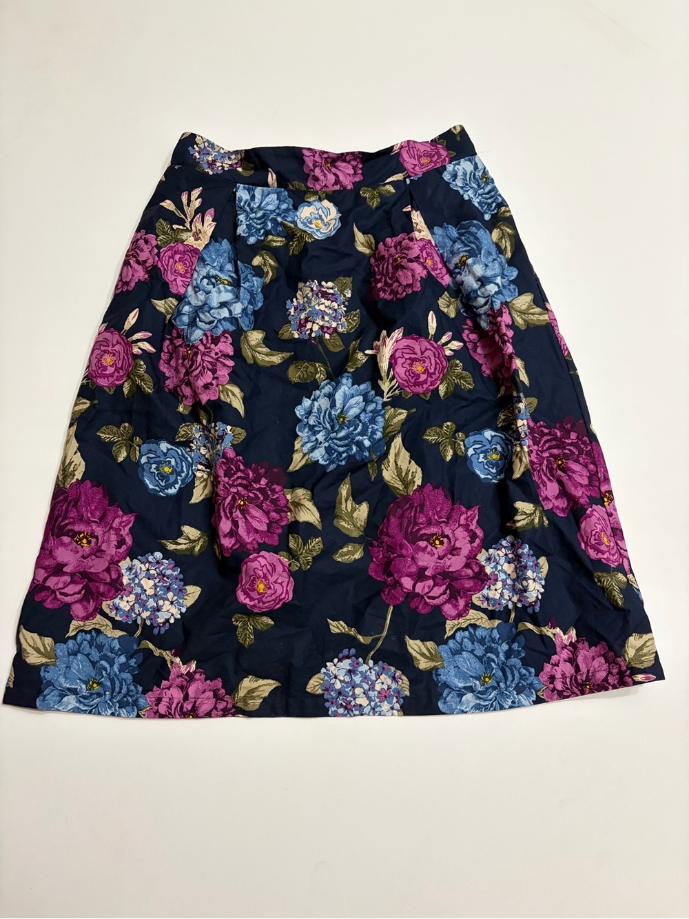 Jane and Delancey Navy A-Line Skirt with Pink & Blue Floral Print SZ M feminine